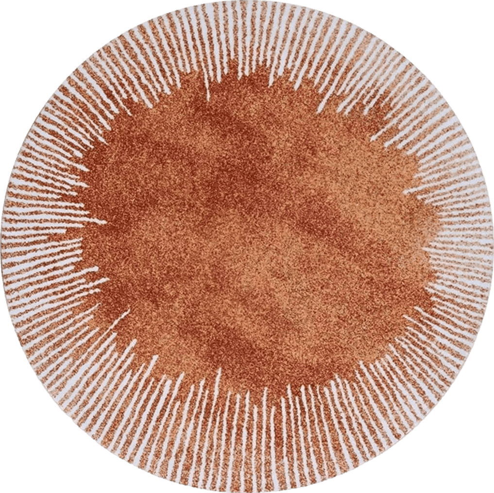 Mamatong Burnt Orange White Stripes Bordered Round Area Rug for Living Room Modern Abstract Pattern Dining Kitchen Runner Rugs Soft Fluffy Circle Bedroom Floorcover Home Office Rug 5ft