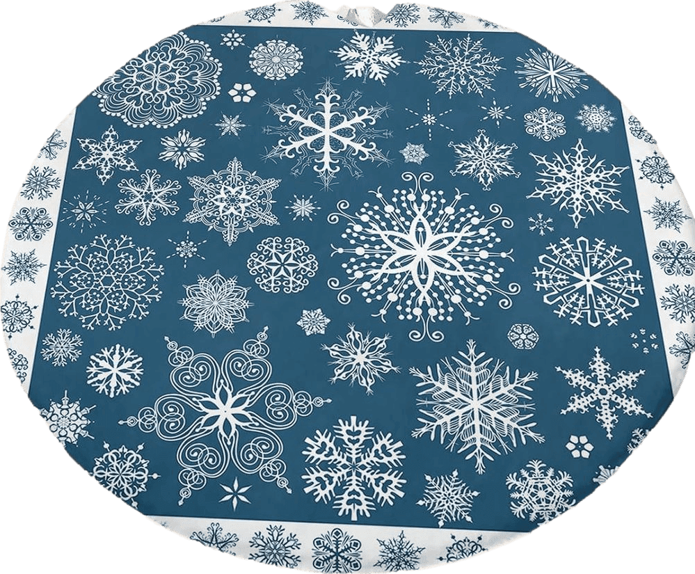 Fluffy Blue Fluffy Round Area Rugs for Living Room,3ft Carpet Christmas Abstract Snowflake Texture Shaggy Accent Rug Soft Furry Floor Mat for Nursery,Snow Flower on Blue White Plush Non-Slip Bedroom Throw Rugs