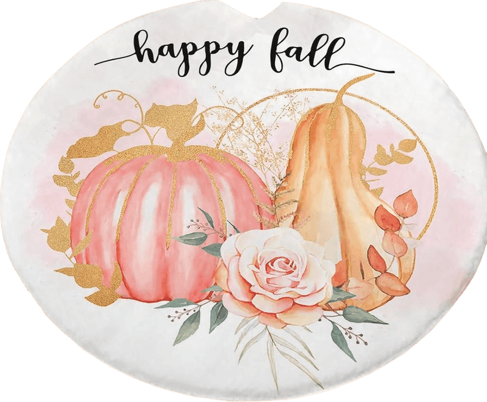 Round Fluffy Area Rug Happy Thanksgiving Fall Pumpkin Ultra Soft Short Plush Circle Carpet Watercolor Flower Leaf on White Non-Slip Shaggy Accent Throw Rugs for Living Room Bedroom Nursery 60in