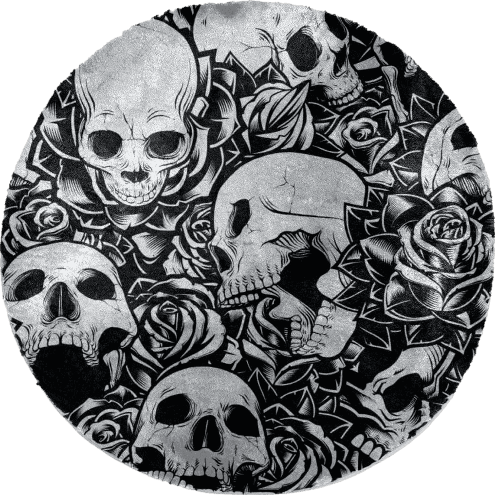 Black White Skull Rose Rock Pattern Soft Round Rug, Fluffy Furry Circle Rug for Teens Kids Baby Girls Boys Room,Fuzzy Plush Circular Carpet Dorm,Bedroom,Nursery Room Home Decor