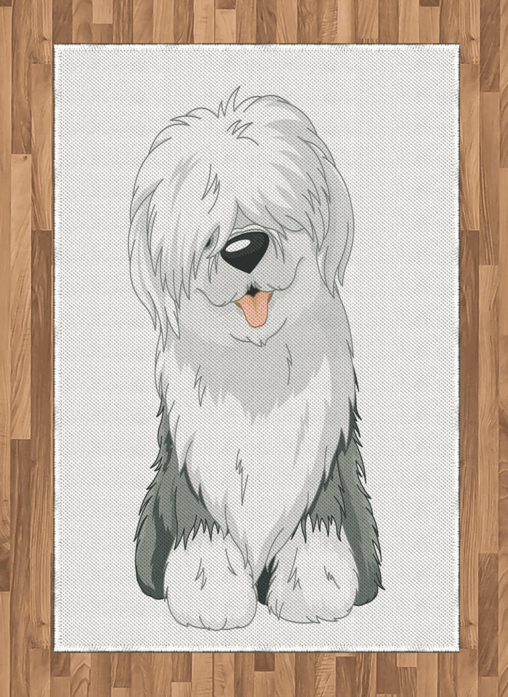 Fluffy 4x6 Ambesonne English Sheepdog Area Rug, Illustration of Domestic and Fluffy Sitting Animal on Plain Background, Flat Woven Accent Rug for Living Room Bedroom Dining Room, 4' X 5' 7", Off White Grey