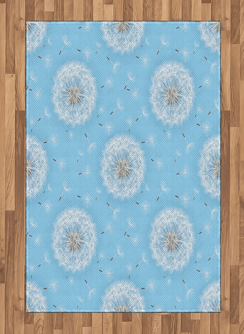 Fluffy Blue Ambesonne Floral Area Rug, Dandelion Petals Flying Fluffy Soft Flora in Pastel Tones Spring Romantic Design, Flat Woven Accent Rug for Living Room Bedroom Dining Room, 4' X 5' 7", Sky Blue White