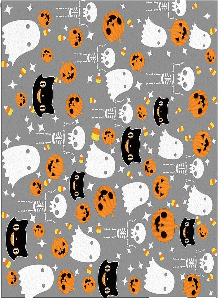 Large Area Rug, Halloween Non-Slip Indoor Accent Area Carpet, Orange Pumpkin White Ghost Skeleton Grey Fluffy Shaggy Runner Rug for Living Room, Bedroom, Kids Room, 2'7"x 5"