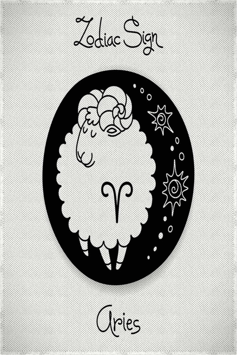 Fluffy 4x6 Ambesonne Zodiac Aries Area Rug, Big Black Dot with Fluffy Ram and Tribal Motifs Funny Design, Flat Woven Accent Rug for Living Room Bedroom Dining Room, 4' X 5' 7", Black and White