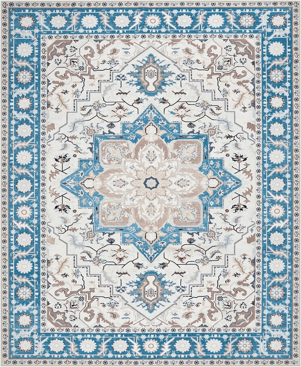 Christmas 5x8 CHOSHOME Area Rug - 5x7 Low-Pile Machine Washable Rug Vintage Rug with Non-Slip Backing, Non-Shedding Indoor Floor Rugs for Living Room Bedroom Kitchen Laundry Home Office Carpet, Blue