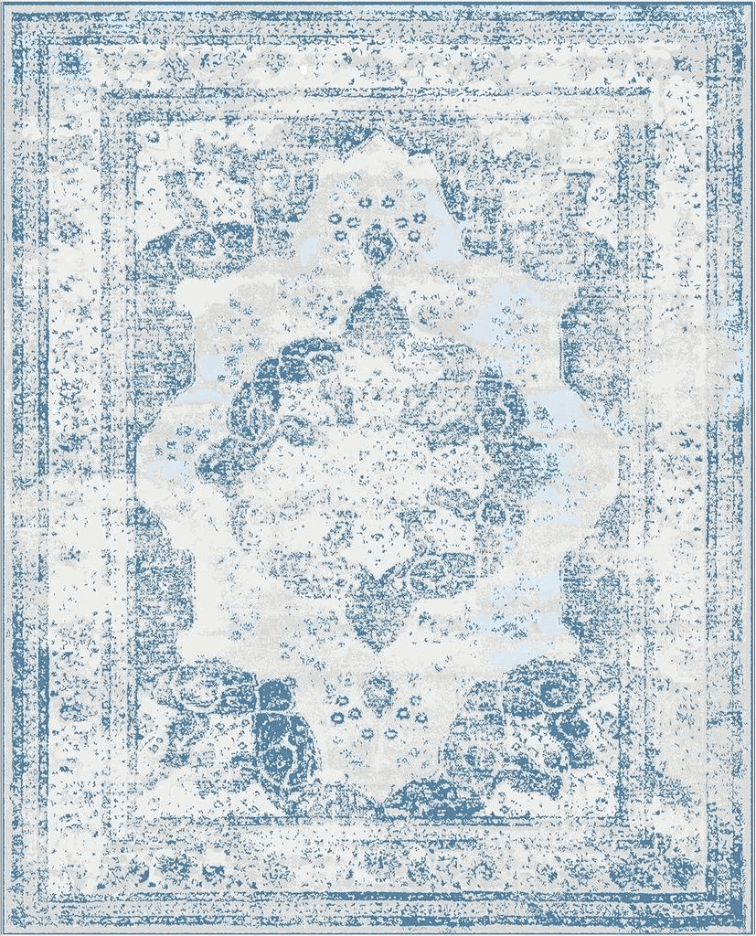 Pajata Blue and Cream Vintage 3X5 Area Rug Soft Fluffy Pile Carpet, Stain Resistant Faux Wool Soft Fuzzy Machine Washable Rug, Boho Chic Low-Pile Floral Carpet for Bedroom Kitchen Living Room