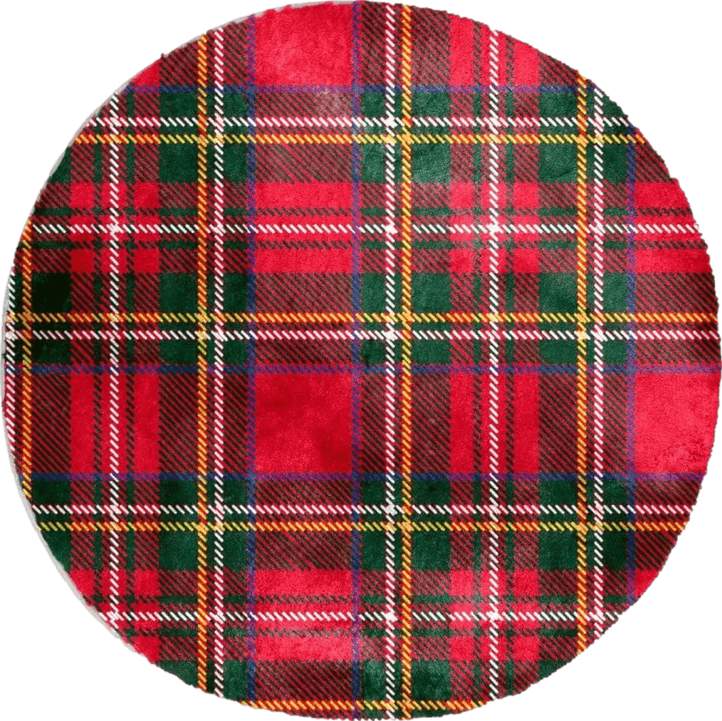 Fluffy Red Red and Green Plaid White Line Faux Rabbit Fur Rug - Super Soft Fur Round Rug, Comfy Fluffy Shag Furry Circle Rugs for Kids Room, Living Room, Cute Non-Slip Plush Fuzzy Circular Area Rug Floor Carpets