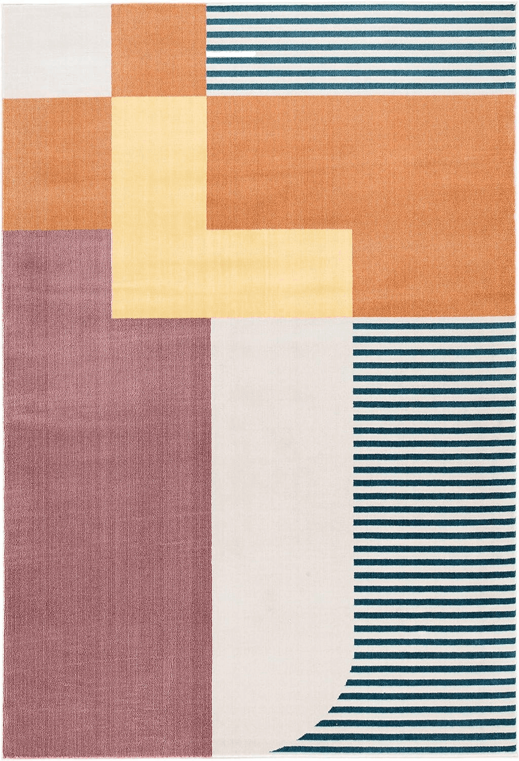 SAFAVIEH Orwell Collection Area Rug - 8' x 10', Rust & Yellow, Mid-Century Modern Abstract Design, Non-Shedding & Easy Care, Ideal for High Traffic Areas in Living Room, Bedroom (ORW368P)