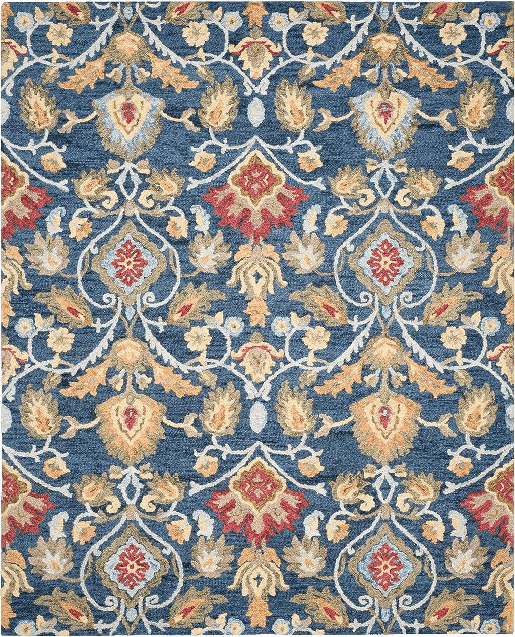 SAFAVIEH Blossom Collection Area Rug - 8' x 10', Navy & Multi, Handmade Wool, Ideal for High Traffic Areas in Living Room, Bedroom (BLM402A)