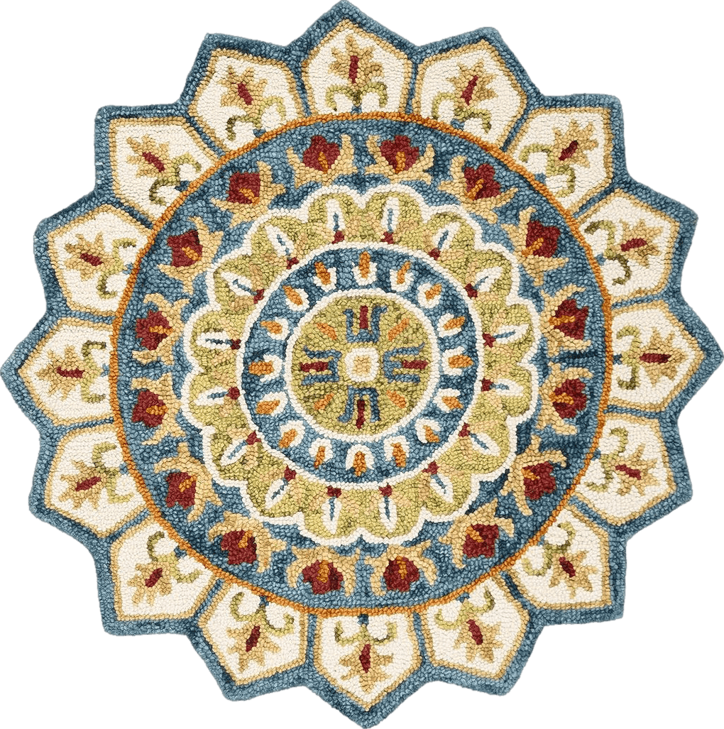 SAFAVIEH Novelty Collection 3' Round Ivory/Blue NOV605M Handmade Boho Floral Premium Wool Entryway Foyer Living Room Bedroom Kitchen Area Rug