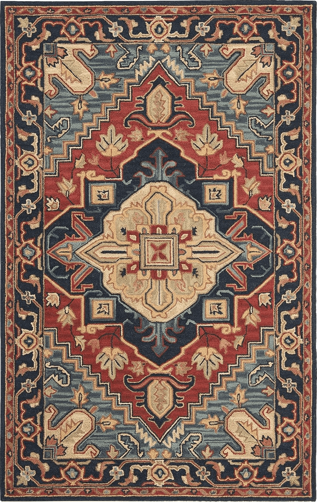 SAFAVIEH Heritage Collection Area Rug - 5' x 8', Red & Navy, Handmade Traditional Oriental Wool, Ideal for High Traffic Areas in Living Room, Bedroom (HG920Q)