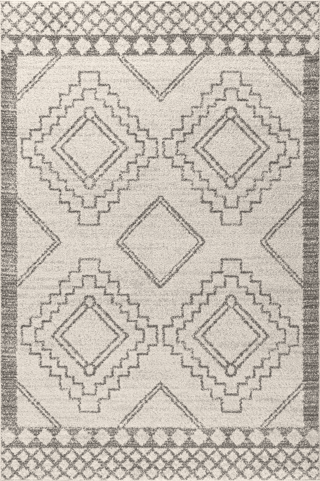 Farmhouse 4x6 JONATHAN Y MOH200B-4 Amir Moroccan Beni Souk Indoor Area-Rug Bohemian Farmhouse Rustic Geometric Easy-Cleaning Bedroom Kitchen Living Room Non Shedding, 4 X 6, Cream,Gray