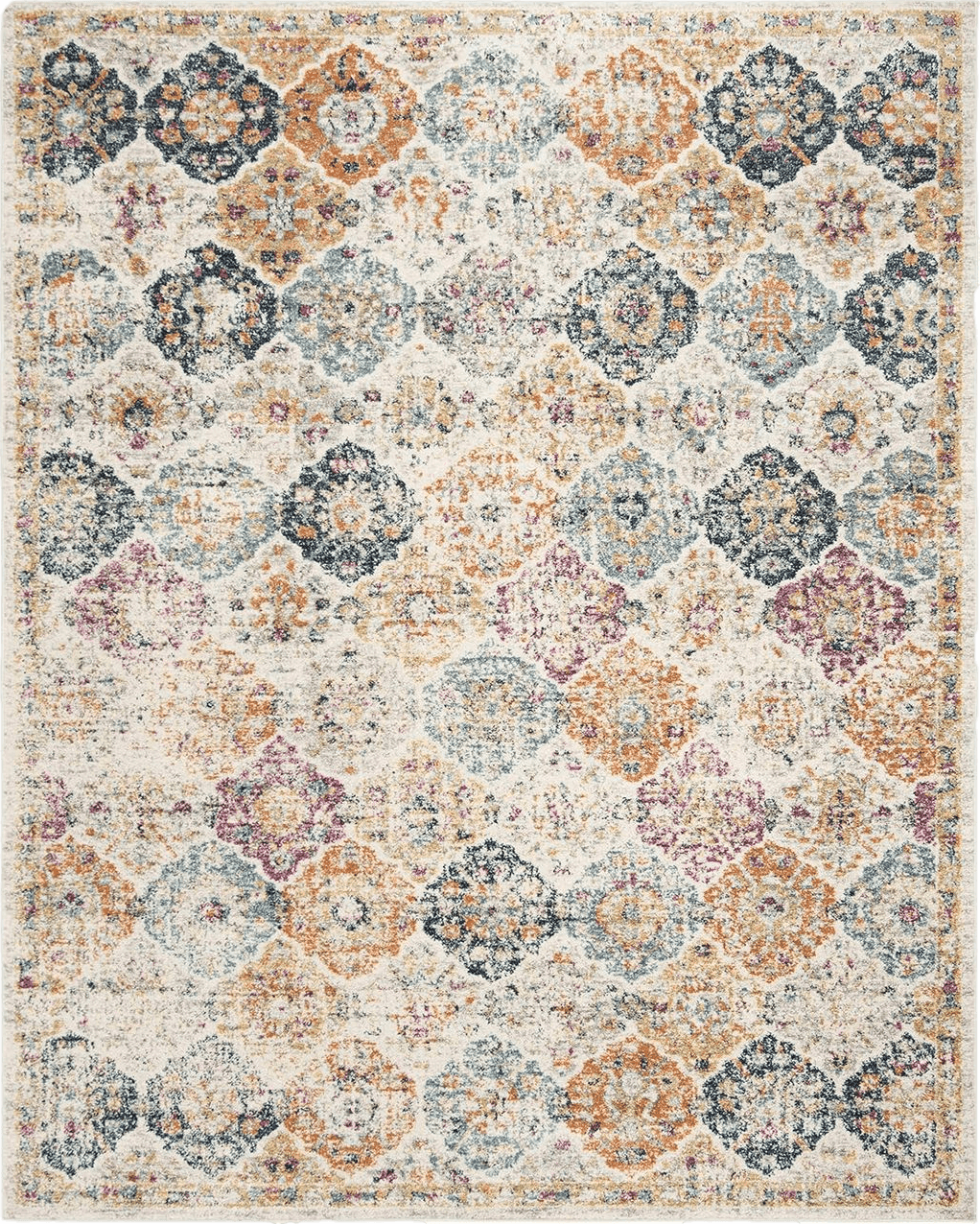 SAFAVIEH Madison Collection Area Rug - 9' x 12', Cream & Multi, Boho Chic Distressed Design, Non-Shedding & Easy Care, Ideal for High Traffic Areas in Living Room, Bedroom (MAD611B)