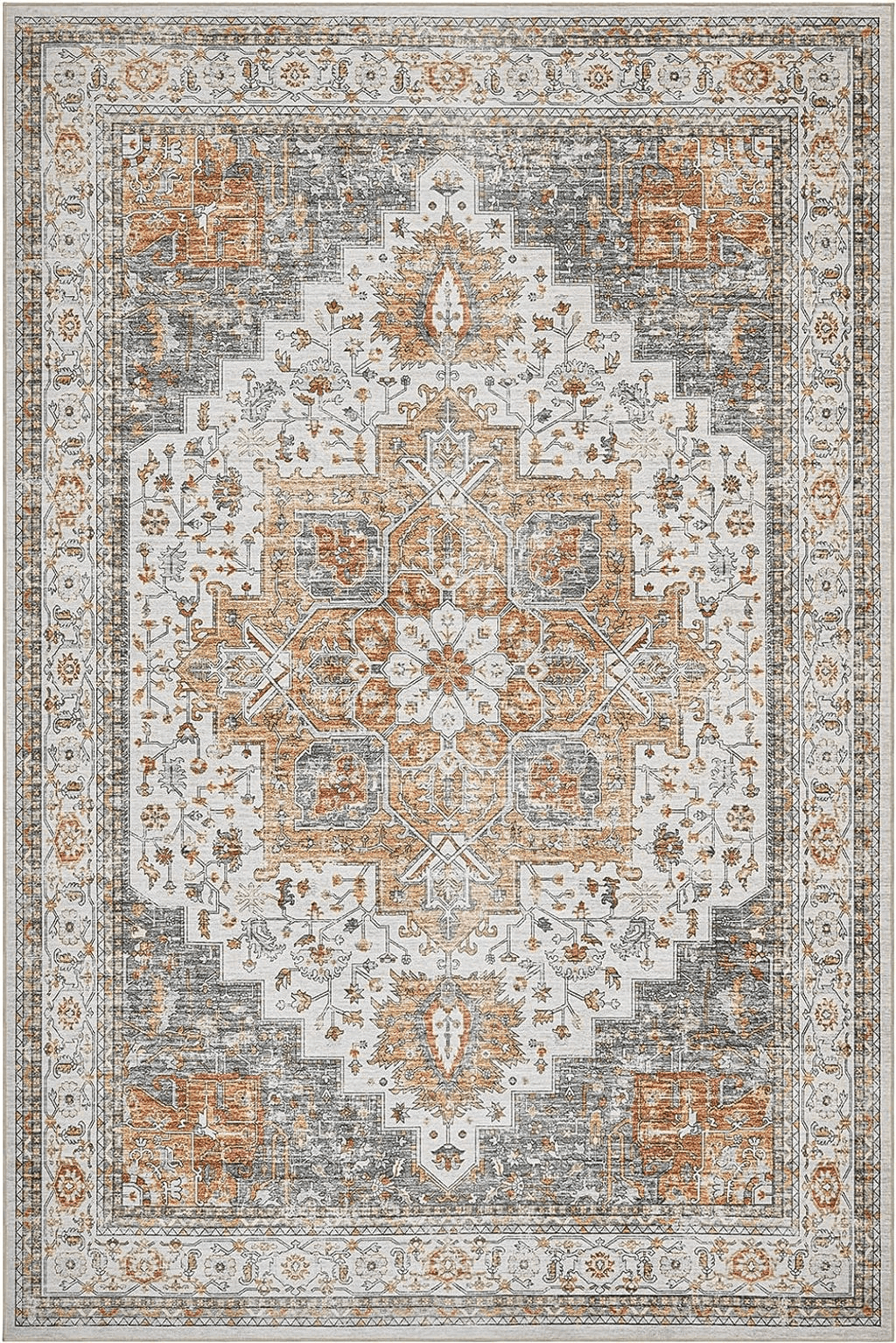 Area Rugs for Living Room: 5x7 Rug for Bedroom Machine Washable with Non Slip Backing Non Shedding, Boho Medallion Floral Large Carpet for Dining Room Nursery Home Office Indoor Decor Grey/Gold