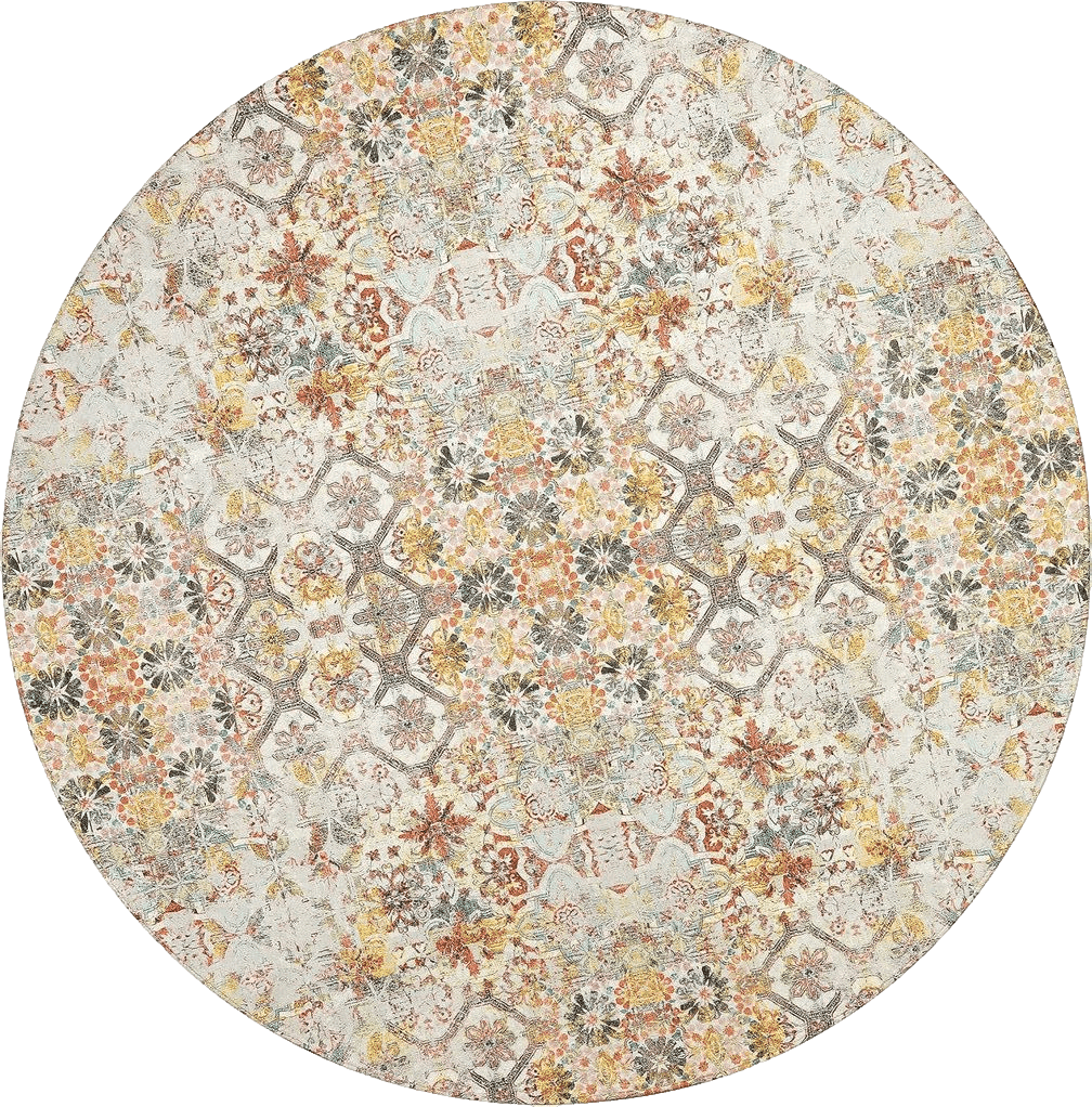 Lahome Boho Round Rugs 5'3"Ft Machine Washable Round Bedroom Rugs Non-Slip Throw Round Rugs for Living Room Floral Print Distressed Circle Dinning Room Rug Large Round Carpet for Kitchen Office