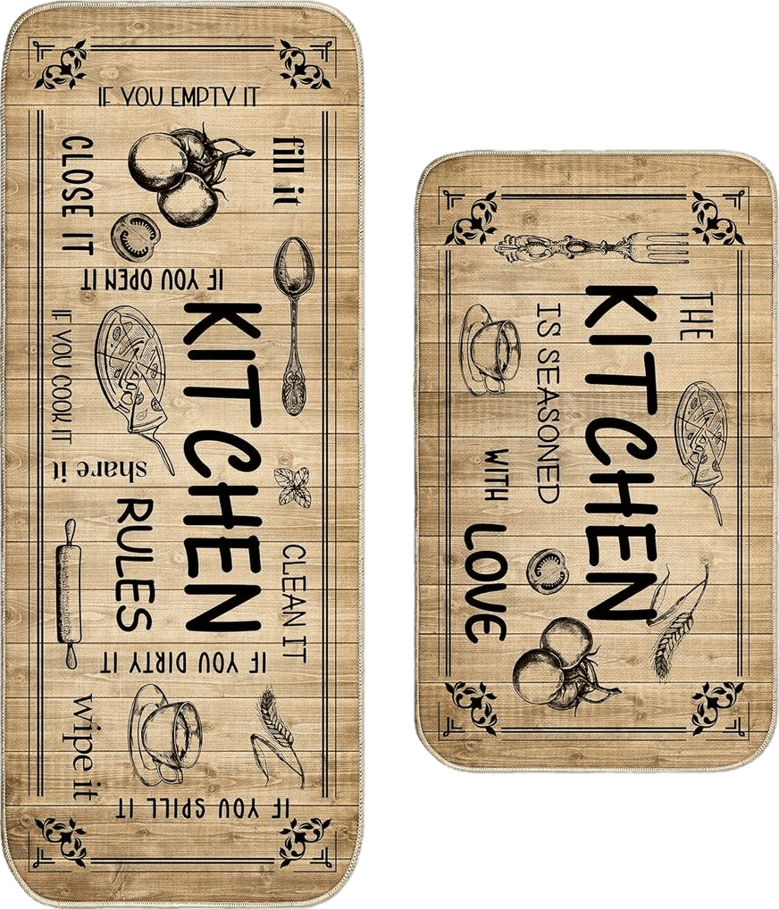 Kitchen Rules Kitchen Mat Set of 2, Kitchen Mats for Floor, Farmhouse Kitchen Rugs and Mats Non Skid Washable, Decorative Kitchen Floor Mats Non Slip, Kitchen Runner Rug Carpet 17x29 and 17x47 Inch