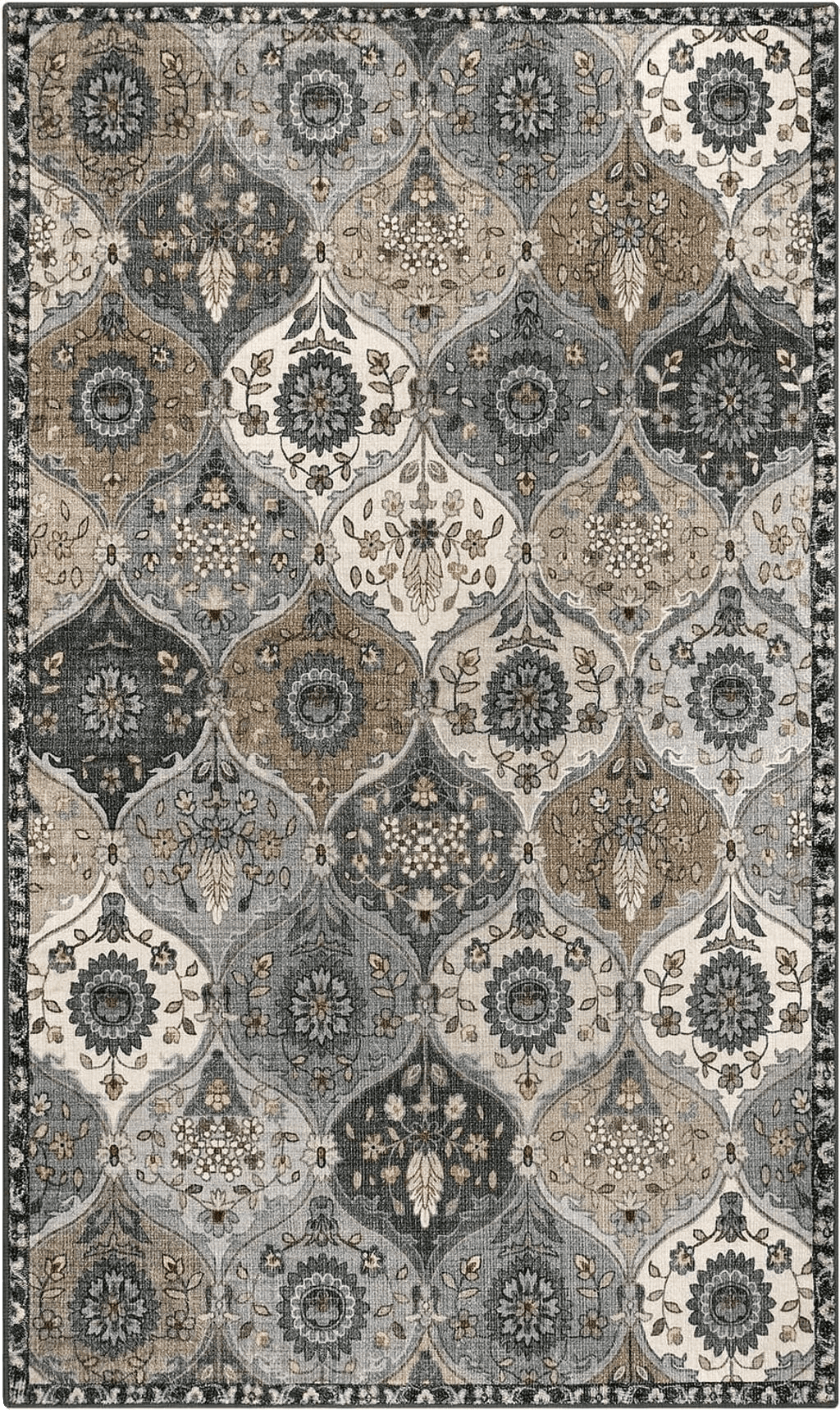 Lahome Moroccan Trellis Area Rug, 3x5 Washable Bedroom Rug Indoor Non-Slip, Small Oriental Accent Throw Rug for Kitchen Entryway Bathroom Living Room Office Carpet (Grey, 3x5ft)