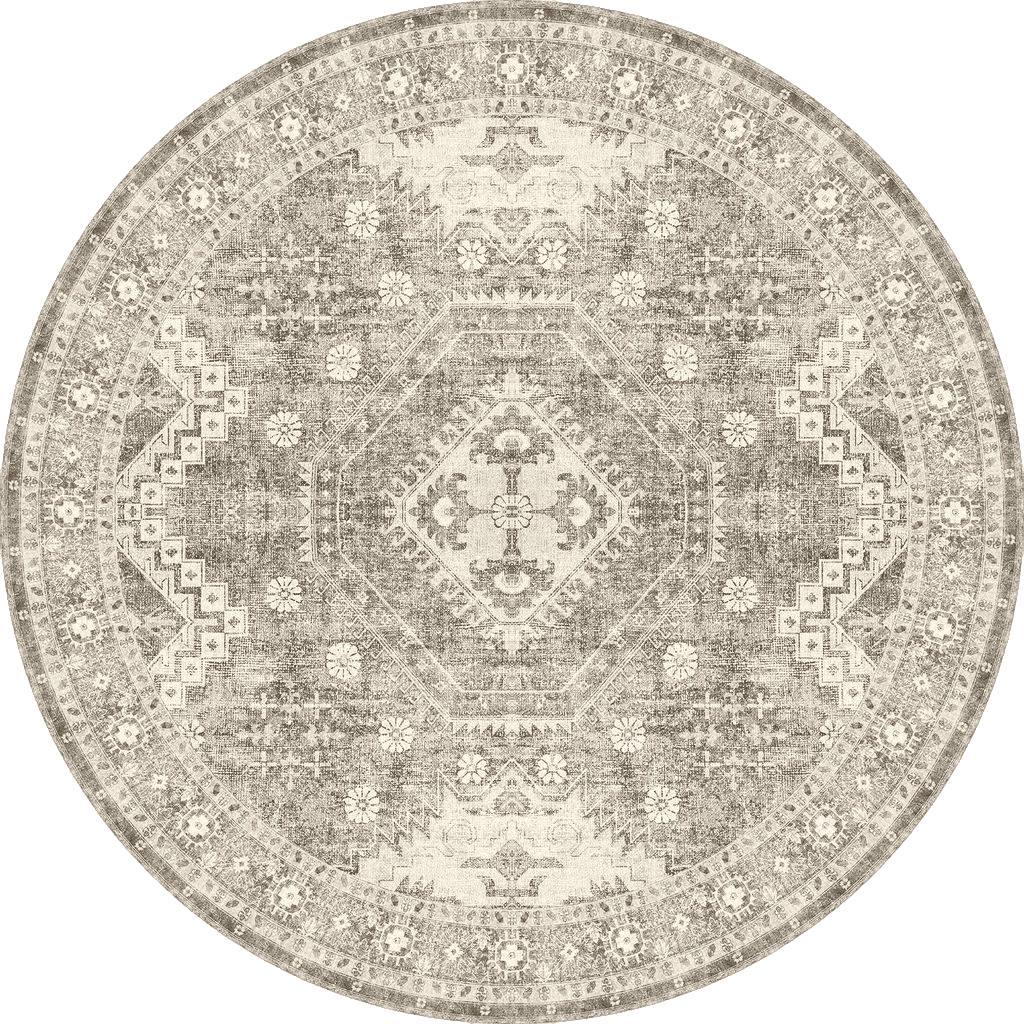 Rugland Round Rug 4Ft - Stain Resistant Washable Rug, Anti Slip Backing Vintage Tribal Area Rugs for Living Room(TPR07-Ivory, 4ft)