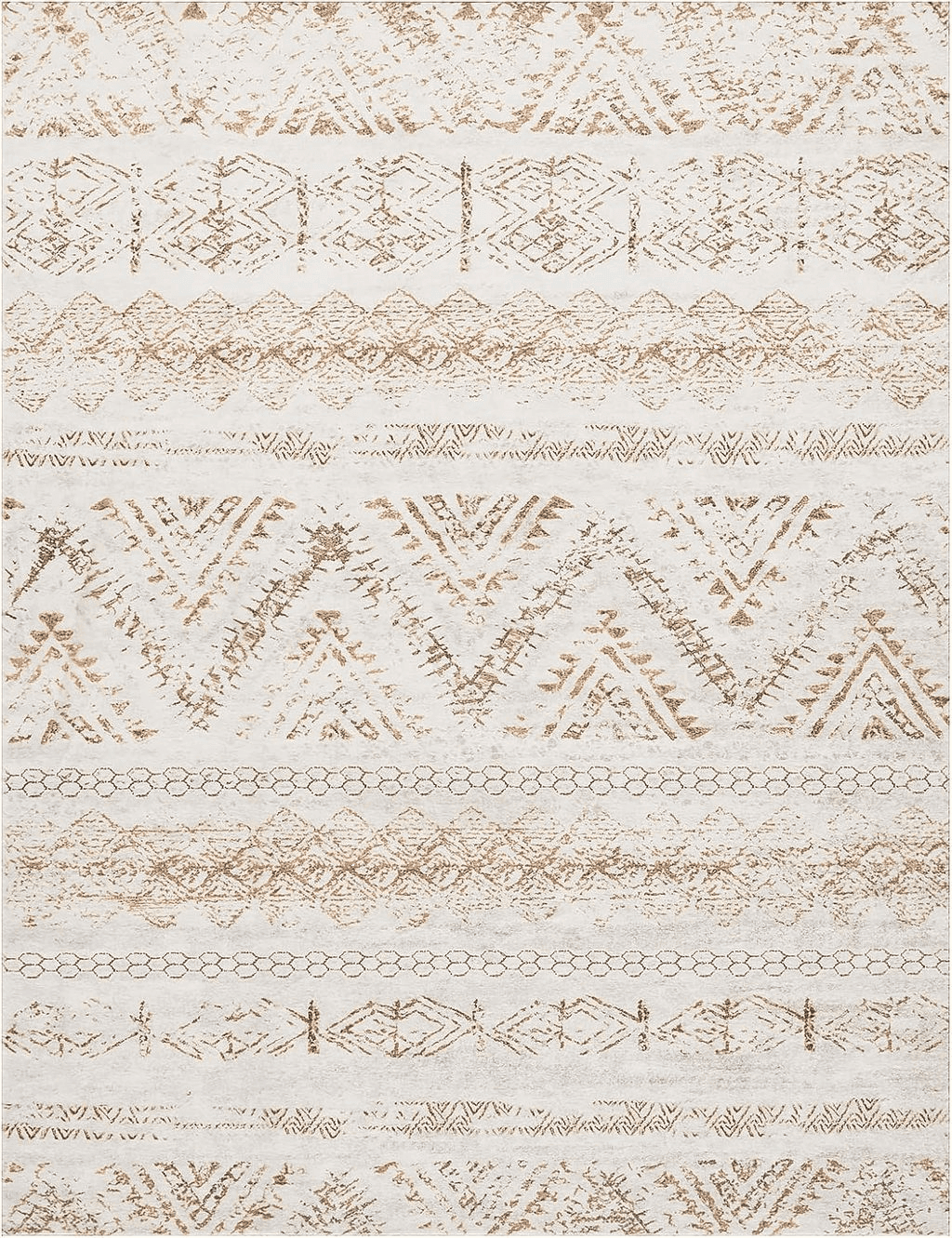 Area Rug Living Room Carpet: 5x7 Large Moroccan Soft Fluffy Geometric Washable Bedroom Rugs Dining Room Home Office Nursery Low Pile Decor Under Kitchen Table Light Brown/Ivory