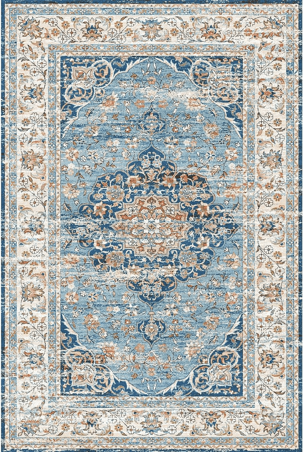 VK VK·LIVING Washable Rug, 5'x7' Stain Resistant Washable Rug, Machine Washable Rug with Non-Slip,Vintage Bohemian Area Rug for Living Room Bedroom Dining Home Office Area Rug (Blue, 5'x7')