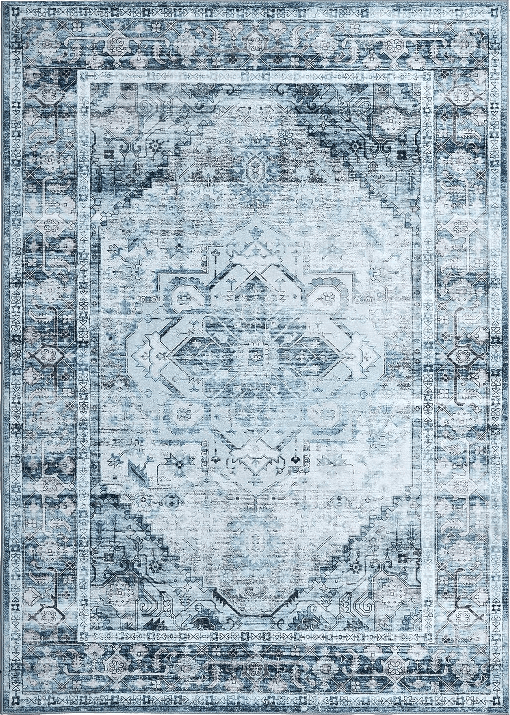 BRICHOEE Vintage Area Rug 2x3 Feet Blue Thin Entryway Mat for Kitchen Indoor Machine Washable Foldable Doormat Distressed Persian Boho Rug