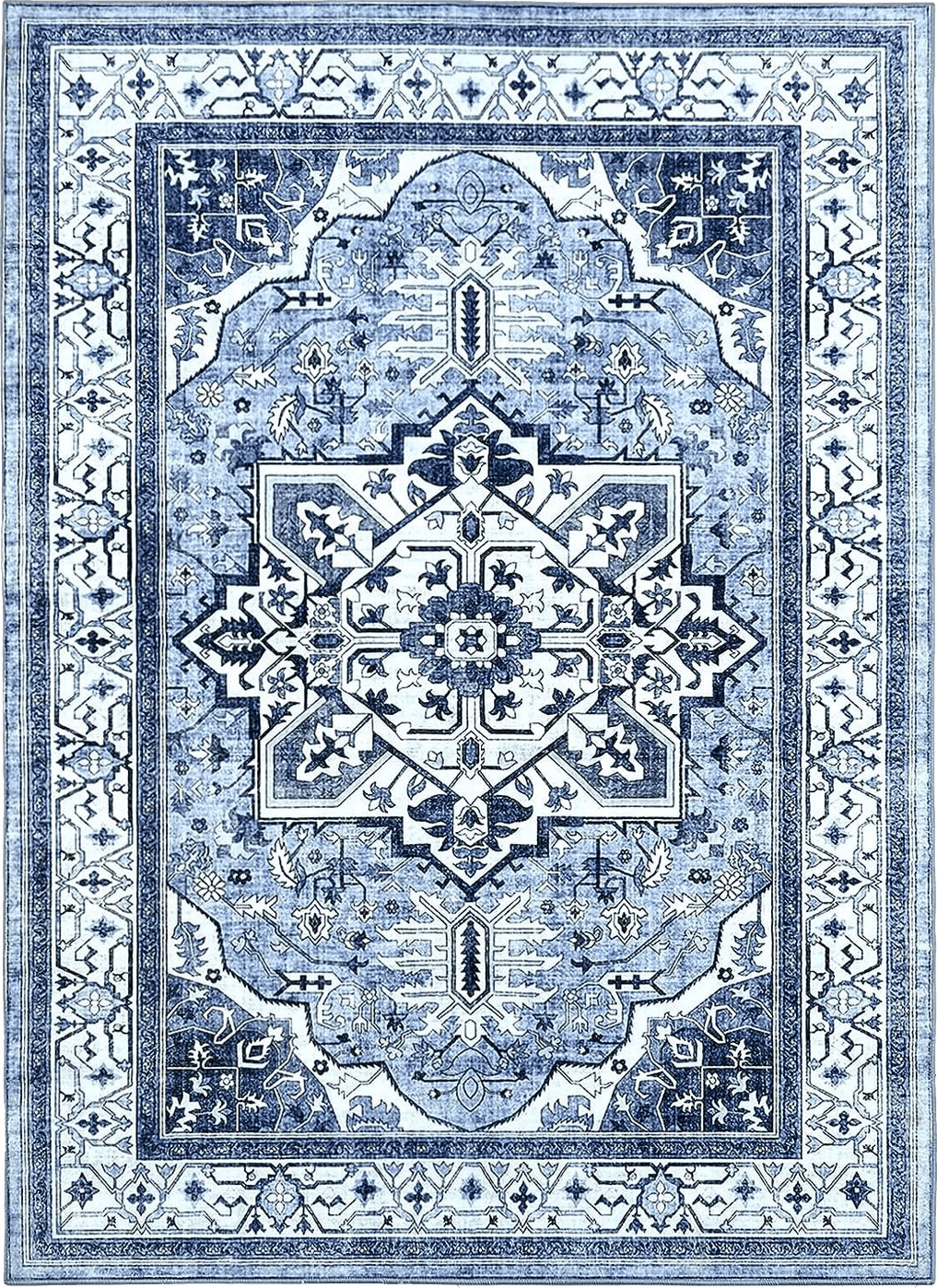 BRICHOEE Vintage Area Rug 3x5 Feet Grey Blue Thin Entryway Mat for Kitchen Indoor Machine Washable Foldable Doormat Distressed Persian Boho Rug