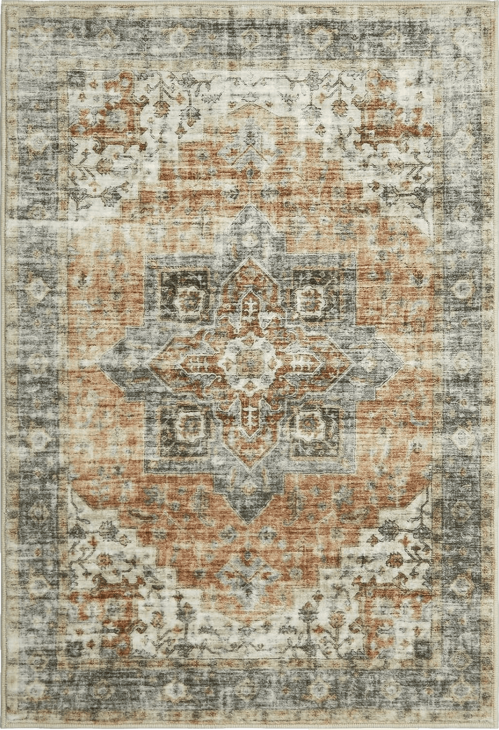 ROYHOME Area Rug 8x10 Non-Slip Vintage Low Pile Rugs Washable Rug Indoor Floor Cover Print Distressed Carpet Non-Shedding Oriental Area Rug for Living Room Bedroom, 8’x10’, Brown
