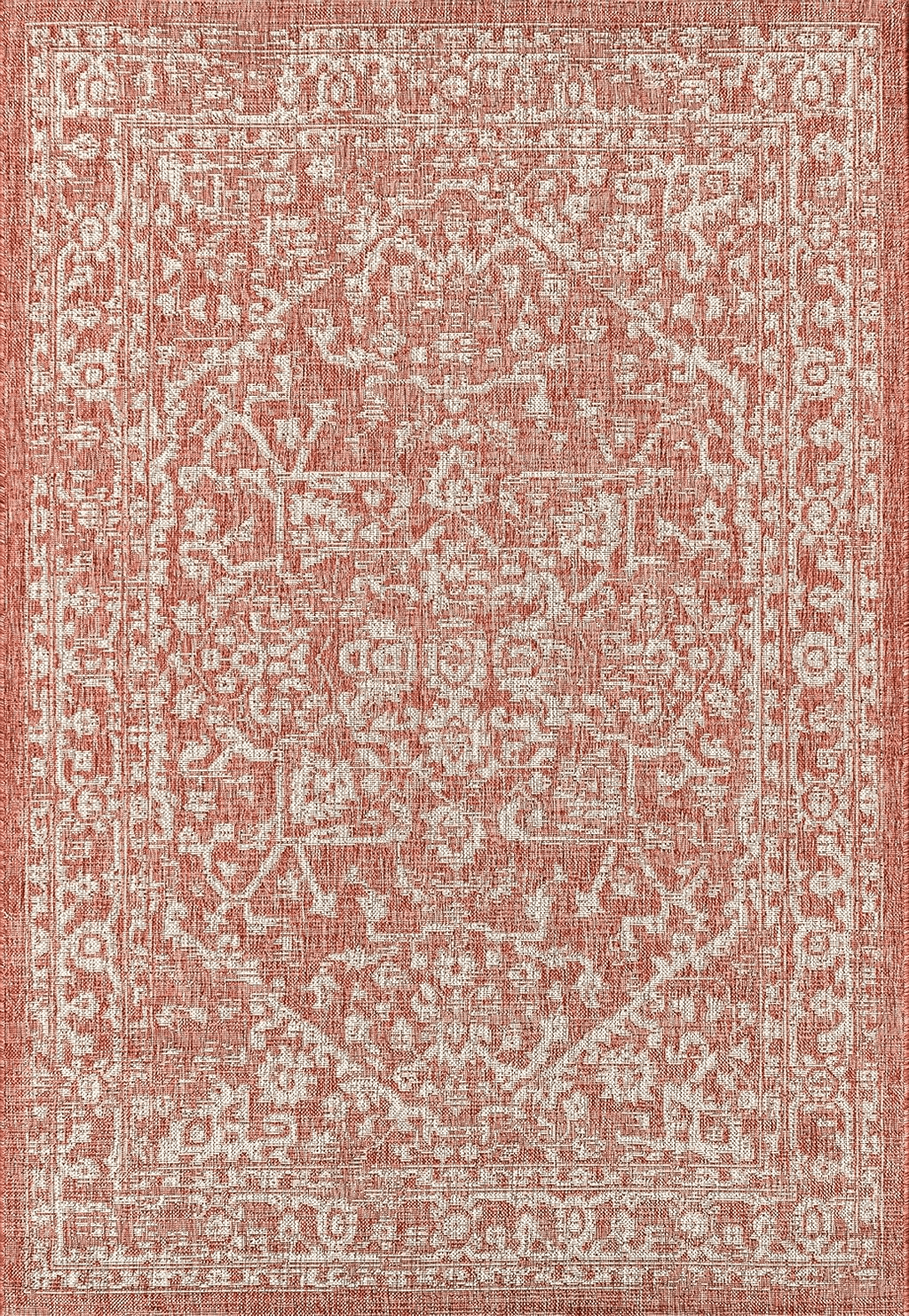 JONATHAN Y SMB104A-4 Malta Bohemian Medallion Textured Weave Indoor Outdoor Area Rug, Coastal, Traditional, Transitional Easy Cleaning,Bedroom,Kitchen,Backyard,Patio,Non Shedding, Red/Taupe, 4 X 6