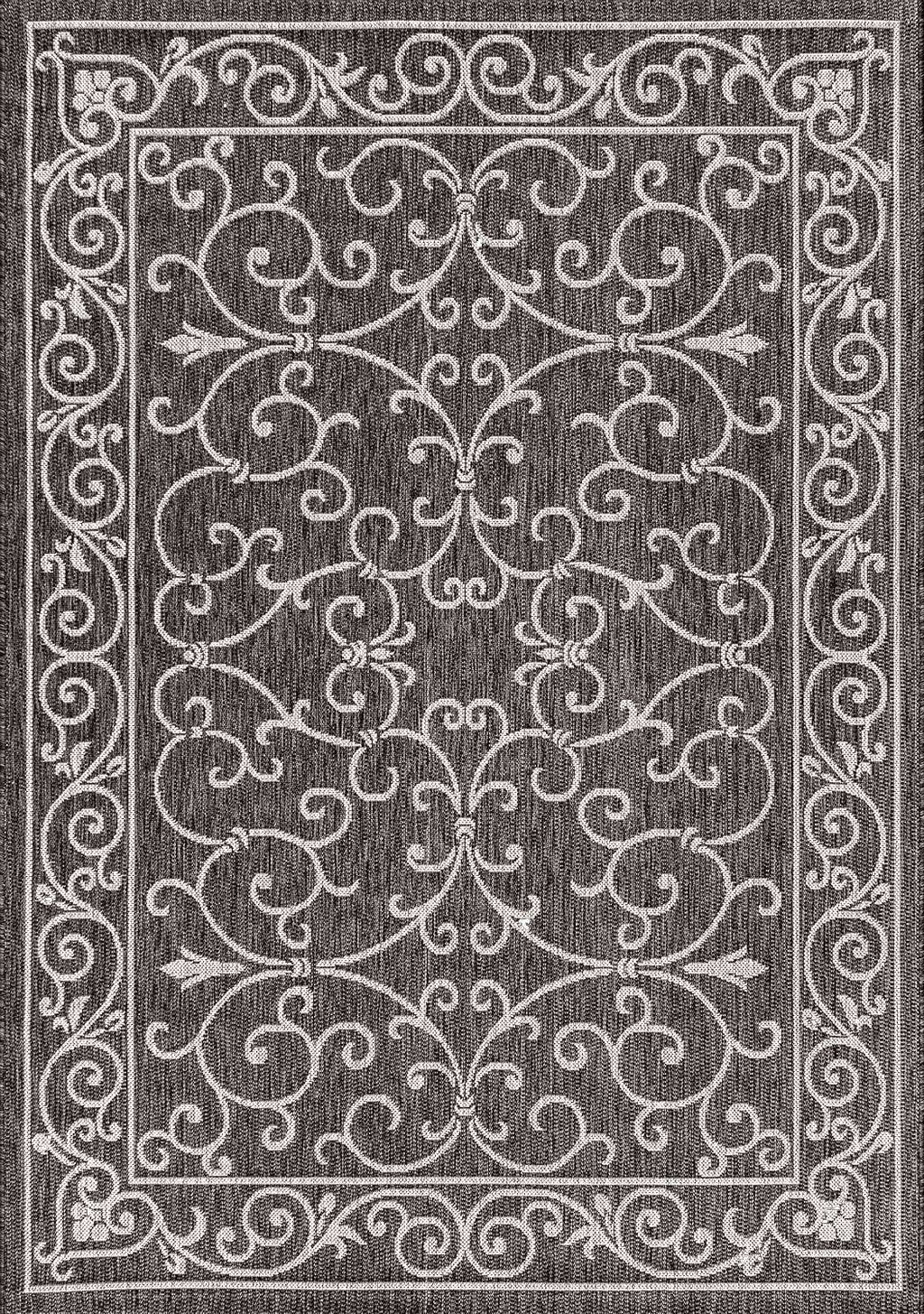 JONATHAN Y SMB106G-4 Charleston Vintage Filigree Textured Weave Indoor Outdoor-Rug LivingRoom Backyard,4 X 6,Black/Gray