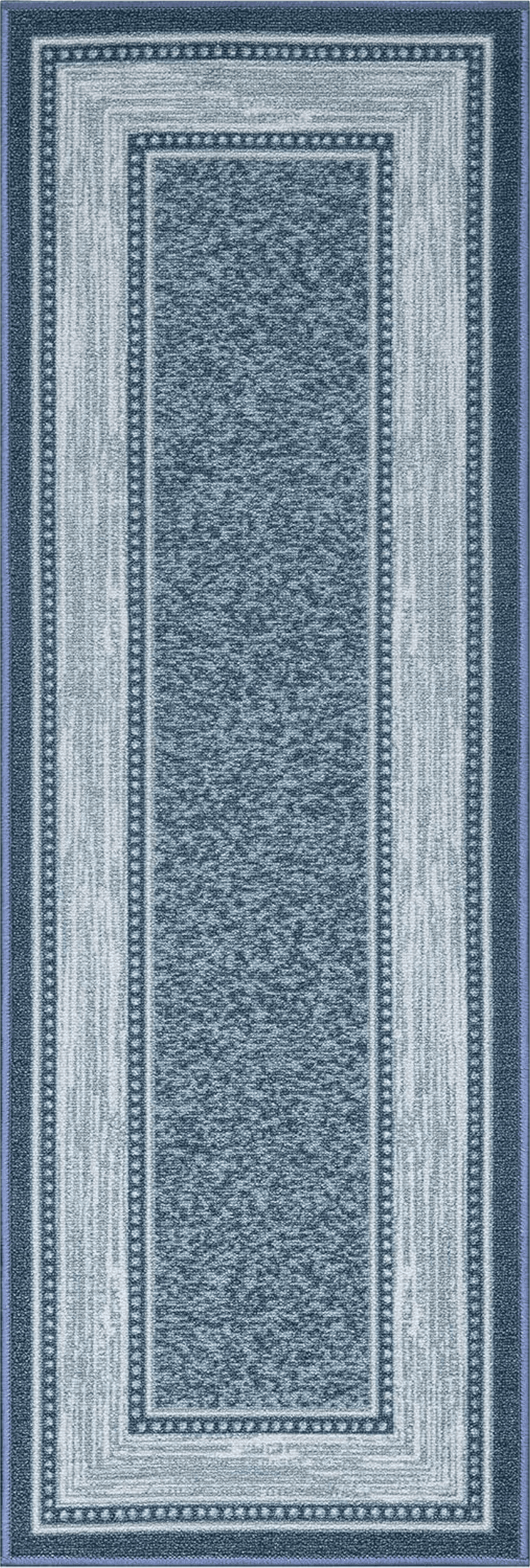 Machine Washable Bordered Design Non-Slip Rubberback 2x5 Traditional Runner Rug for Hallway, Kitchen, Bedroom, Entryway, 20" x 59", Blue