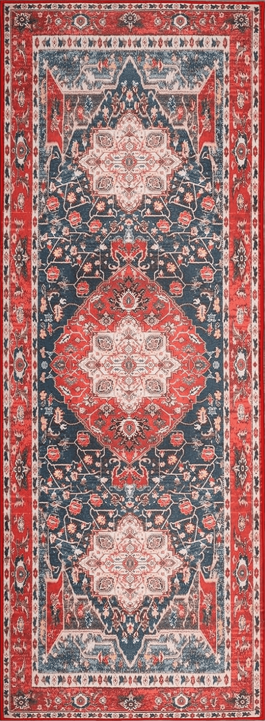 Runner All Runners Comeet Washable Runner Rug - 2x6 Hallway Runner Rug, Non-Slip Kitchen Bathroom Runner Rugs, Long Vintage Area Rug for Entryway Laundry Bedroom Red/Blue