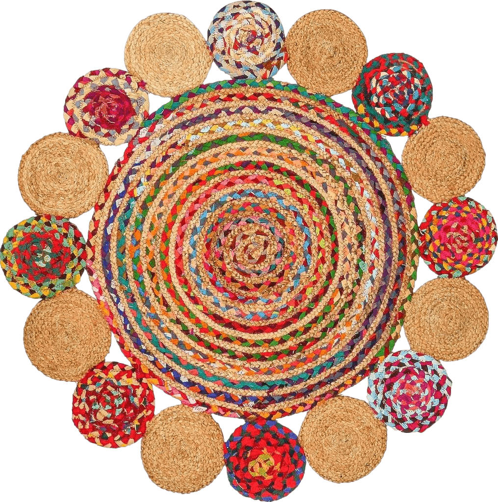 Rainbow Scallop Rug Round Rug 3ft - Colorful Rug Small Round Rug - Reversible Natural Recycled Rainbow Rug Dorm Room Rug Round Rugs - Bohemian Rug for Living Room Home Decor Gift - Small Rugs for Bedroom