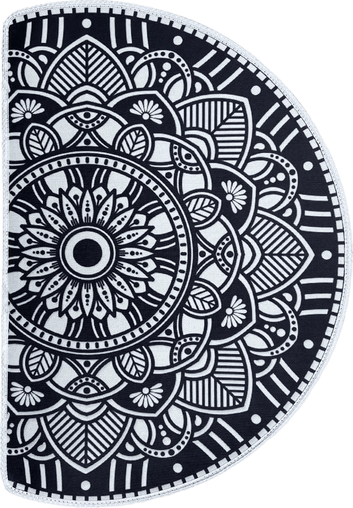 Outdoor Black Boho Half Round Indoor Entrance Rug Doormats 36x24 Inches Absorbent Non-Slip Bedroom Front Back Outdoor Welcome for Entryway Machine Washable, Bohemian Black and White Pattern