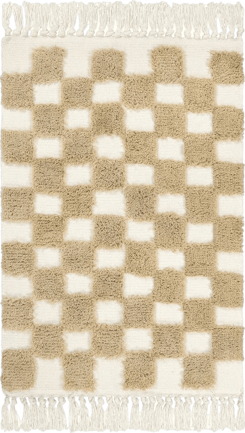 Checkered Beige Lanffia Boho Bathroom Rug 2x3, Washable Checkerboard Tufted Rug, Khaki Cotton Rug with Tassels Bohemian Kitchen Runner Rug Farmhouse Throw Rugs for Bedroom/Laundry/Doorway/Porch