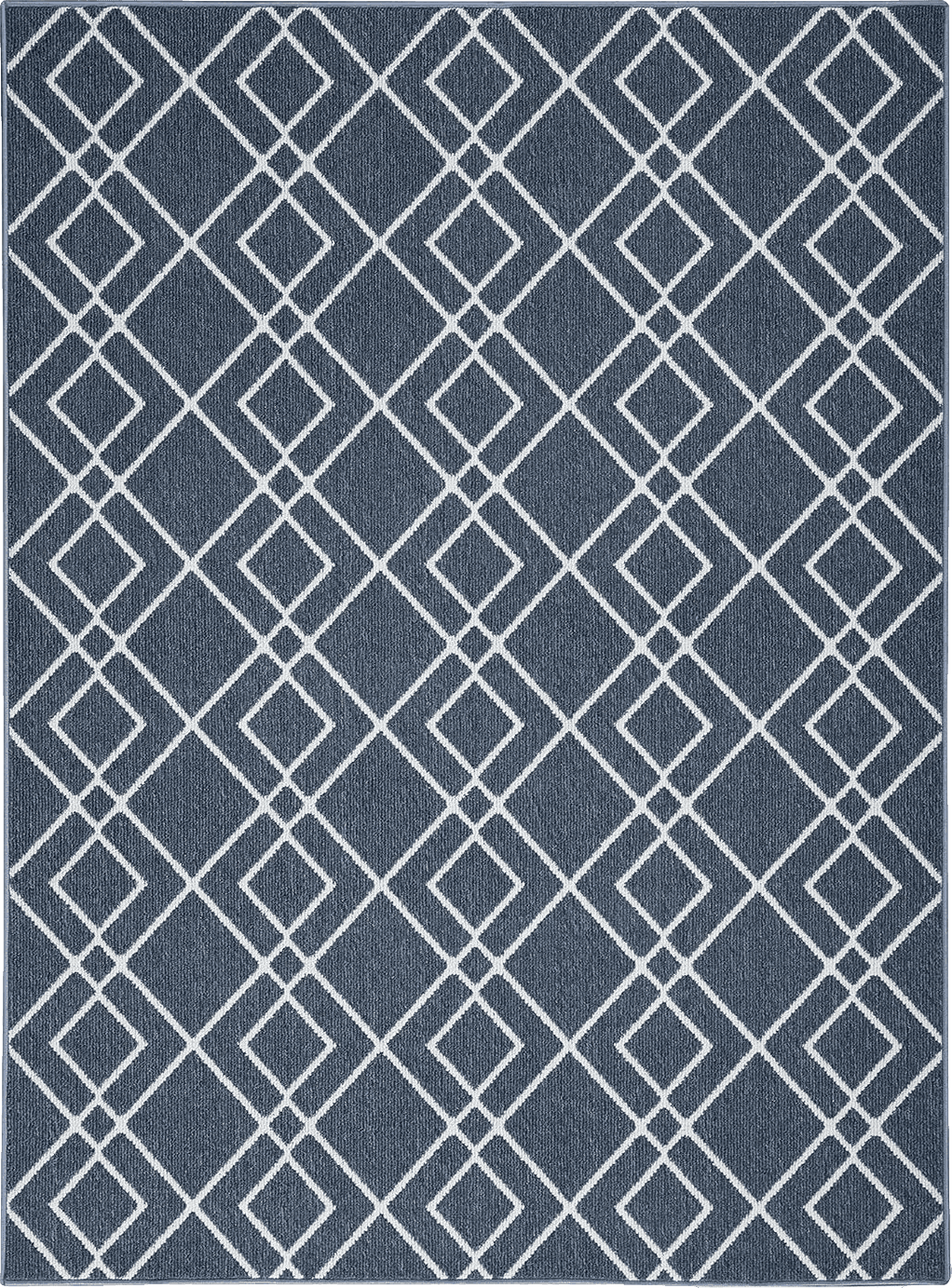 Geometric Blue Nourison Modern Lines Modern Geometric Denim 5' x 7' Area -Rug, Easy -Cleaning, Non Shedding, Bed Room, Living Room, Dining Room, Kitchen (5x7)