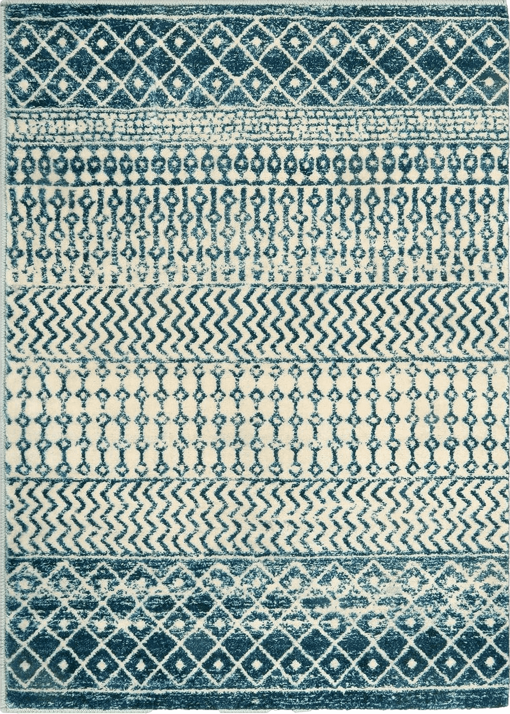 Geometric Blue Nailttos Moroccan 5x7 Area Rugs, Ultra Soft Non-Slip Distressed Blue Rugs for Living Room, Modern Geometric Washable Neutral Rug Indoor Floor Carpet Boho Rugs for Bedroom Dining Room Dorm Office