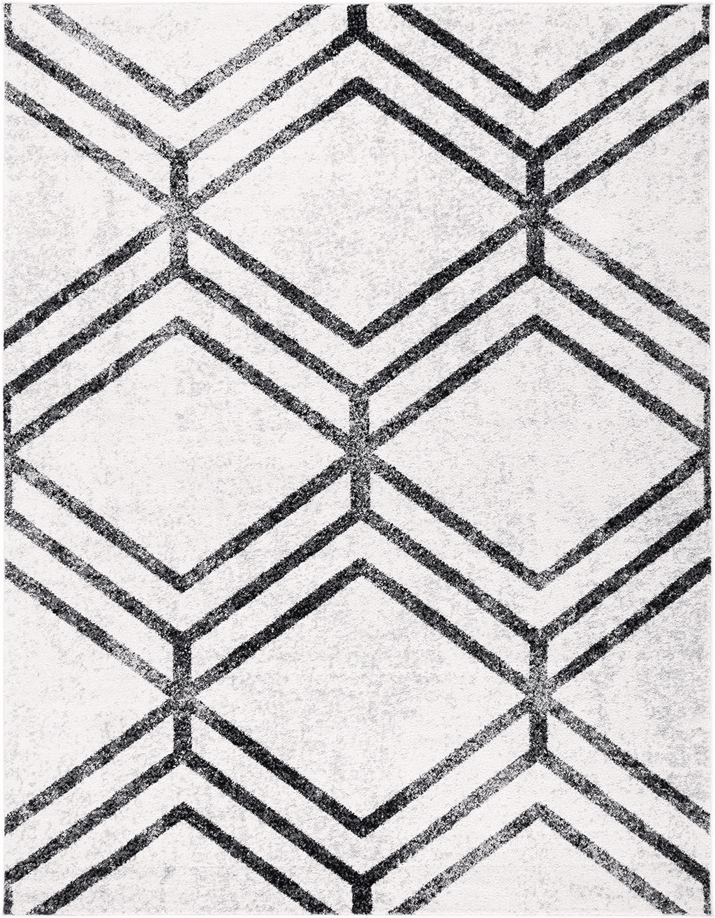 Area Grey 6x9 SAFAVIEH Adirondack Collection Area Rug - 6' x 9', Ivory & Charcoal, Modern Geometric Distressed Design, Non-Shedding & Easy Care, Ideal for High Traffic Areas in Living Room, Bedroom (ADR253B)