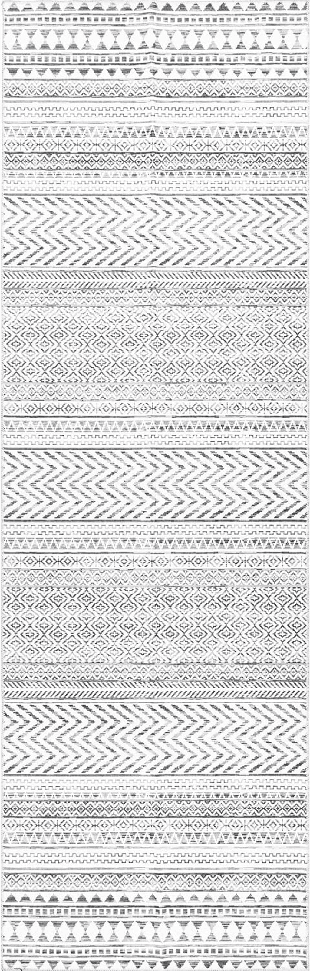 nuLOOM Kira Machine Washable Tribal Geometric Runner Rug, 2' 6" x 6', Grey