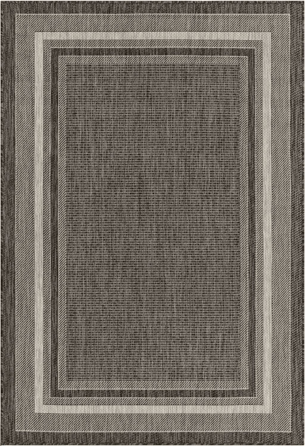 Unique Loom Outdoor Border Collection Area Rug - Soft Border (4' 1" x 6' 1" Rectangle, Black/ Ivory)