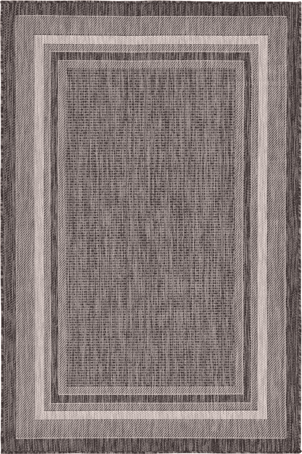 Unique Loom Outdoor Border Collection Area Rug - Soft Border (4' 1" x 6' 1" Rectangle, Black/ Ivory)