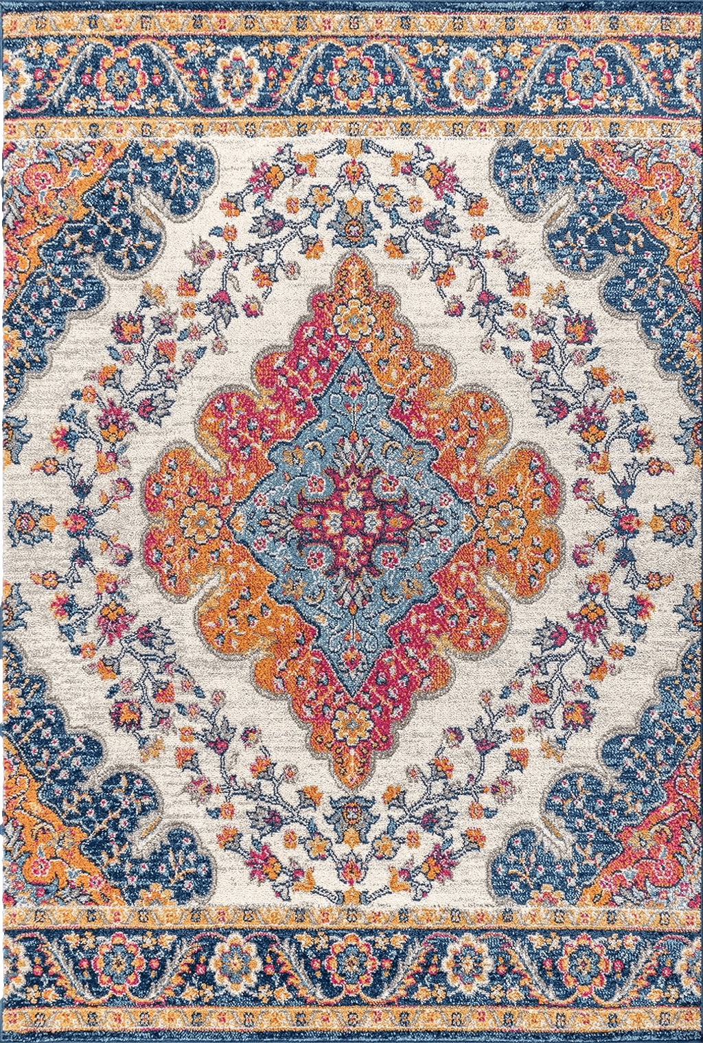 JONATHAN Y BMF106A-4 Bohemian Flair Boho Vintage Medallion Blue/Multi 4 ft. x 6 ft. Area-Rug, Vintage, Easy-Cleaning, for Bedroom, Kitchen, Living Room, Non Shedding