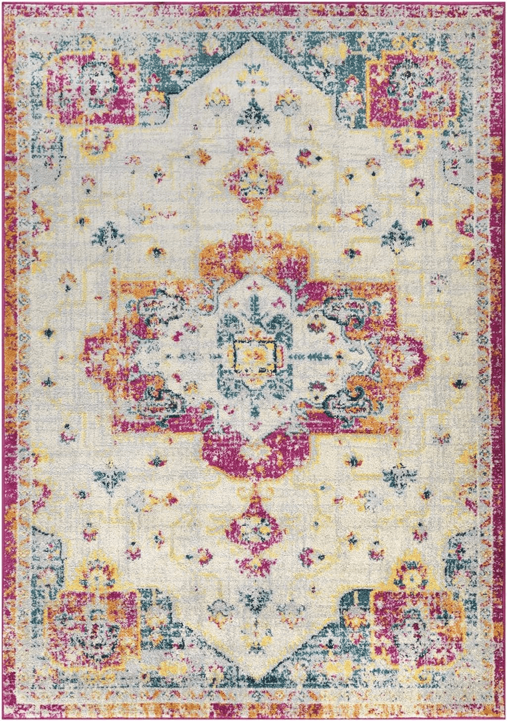 Area Pink Antep Rugs Elite 5x7 Vintage Bohemian Distressed Oriental Medallion Indoor Area Rug (Pink, 5' x 7')