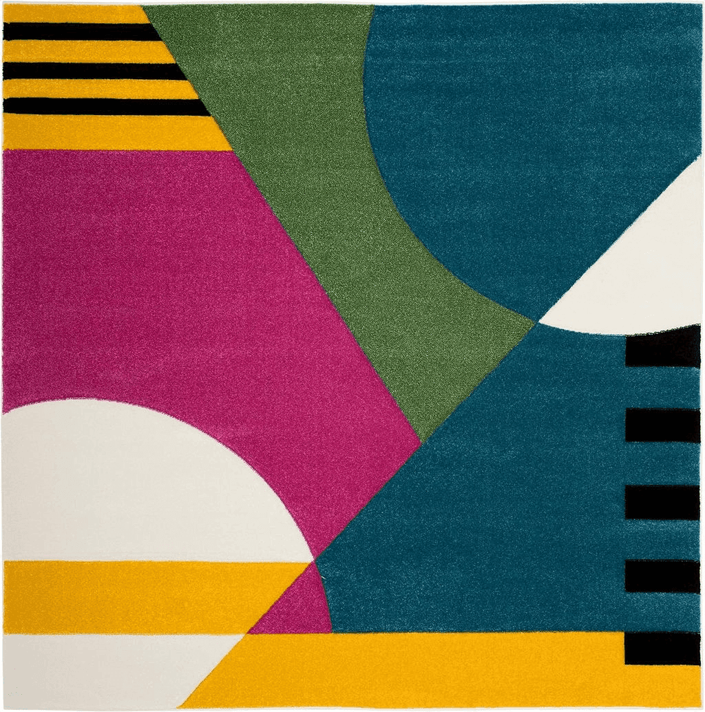 SAFAVIEH Hollywood Collection Accent Rug - 4' x 6', Peacock Blue & Fuchsia, Mid-Century Modern Design, Non-Shedding & Easy Care, Ideal for High Traffic Areas in Foyer, Living Room, Bedroom (HLW706C)