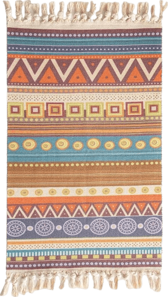 aoaoaoway Cotton Rug Soft Rug and Handwoven Fringe Rectangular Cotton Rug Tapestry Boho Kitchen, Living Room (Blue&Orange, 35.4 * 23.6)