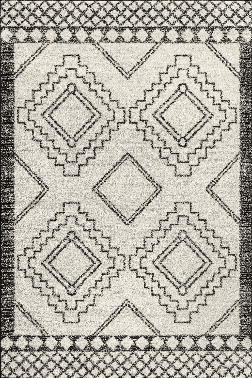 JONATHAN Y MOH200A-8 Amir Moroccan Beni Souk Indoor Area-Rug Bohemian Farmhouse Rustic Geometric Easy-Cleaning Bedroom Kitchen Living Room Non Shedding, 8 X 10, Cream,Black