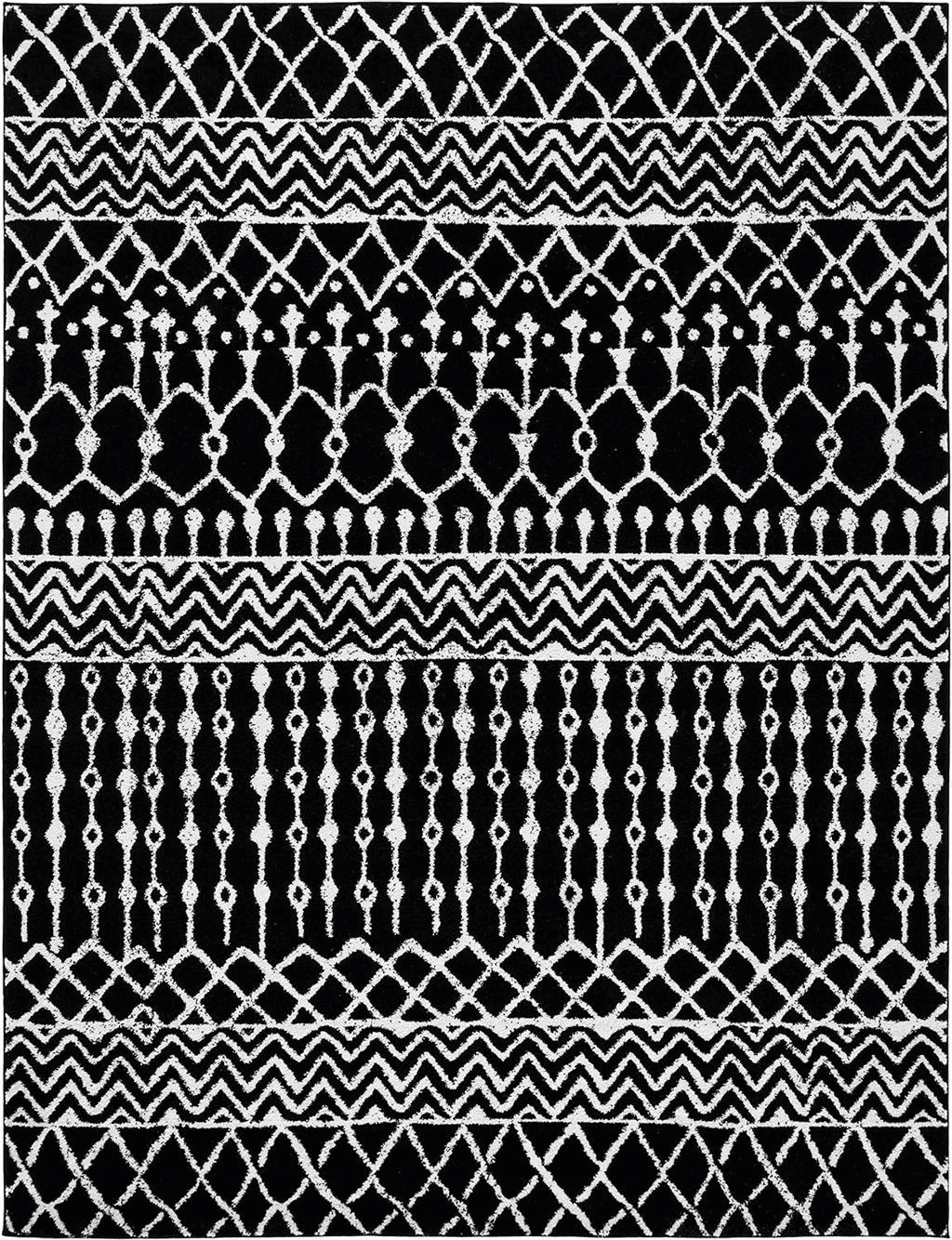 SAFAVIEH Tulum Collection Area Rug - 8' x 10', Black & Ivory, Moroccan Boho Distressed Design, Non-Shedding & Easy Care, Ideal for High Traffic Areas in Living Room, Bedroom (TUL270Z)