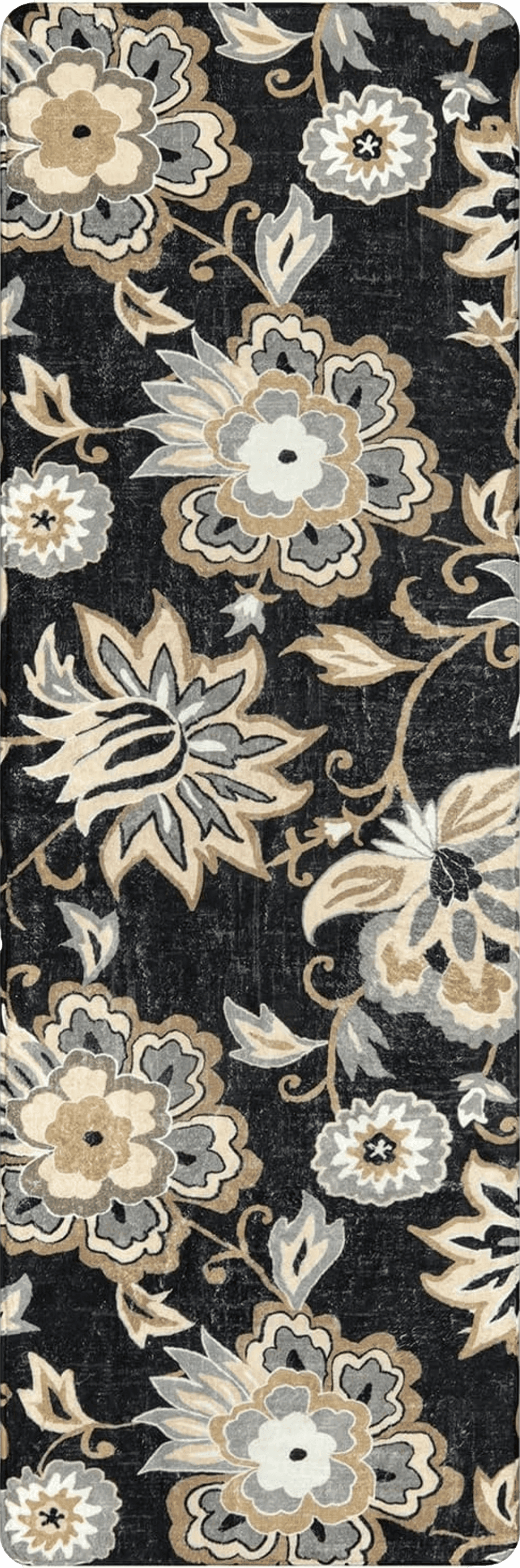 Lahome Floral Hallway Runner Rug - 2x6 Washable Non-Slip Carpet Runner, Throw Low-Pile Stain Resistant Laundry Room Rug Kitchen Runner Black Paisley Print Rug Runner for Bedroom Entryway Bathroom