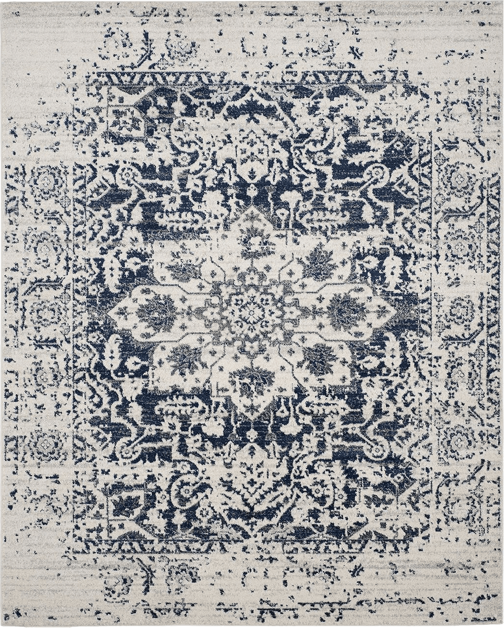 Area Blue 8x10 SAFAVIEH Madison Collection Area Rug - 8' x 10', Cream & Navy, Snowflake Medallion Distressed Design, Non-Shedding & Easy Care, Ideal for High Traffic Areas in Living Room, Bedroom (MAD603D)