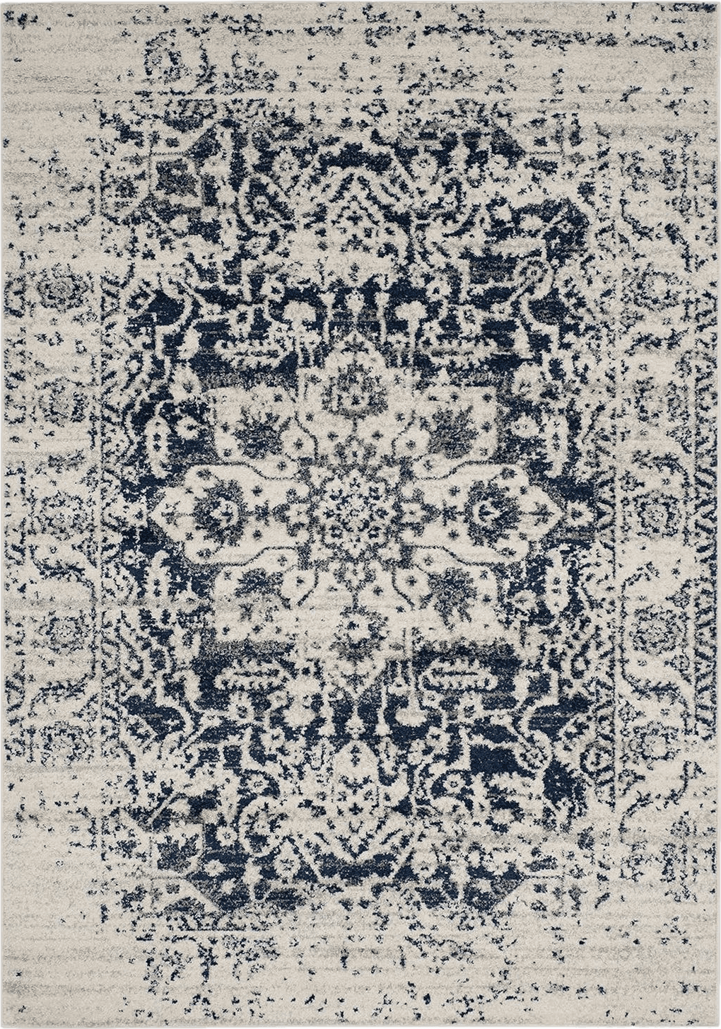 Area Blue 8x10 SAFAVIEH Madison Collection Area Rug - 8' x 10', Cream & Navy, Snowflake Medallion Distressed Design, Non-Shedding & Easy Care, Ideal for High Traffic Areas in Living Room, Bedroom (MAD603D)