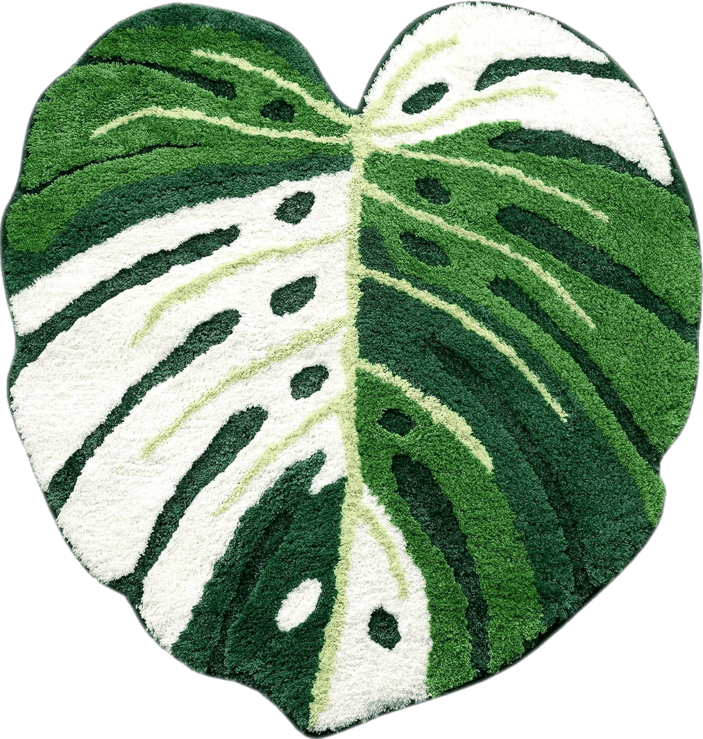 Tufted FrecklePot Albo Monstera Non Slip Bath Mat or Kitchen Tufted Rug | Plant Leaf Shaped Kids Pets Floor Mat Carpet, Green, 30" x 28"
